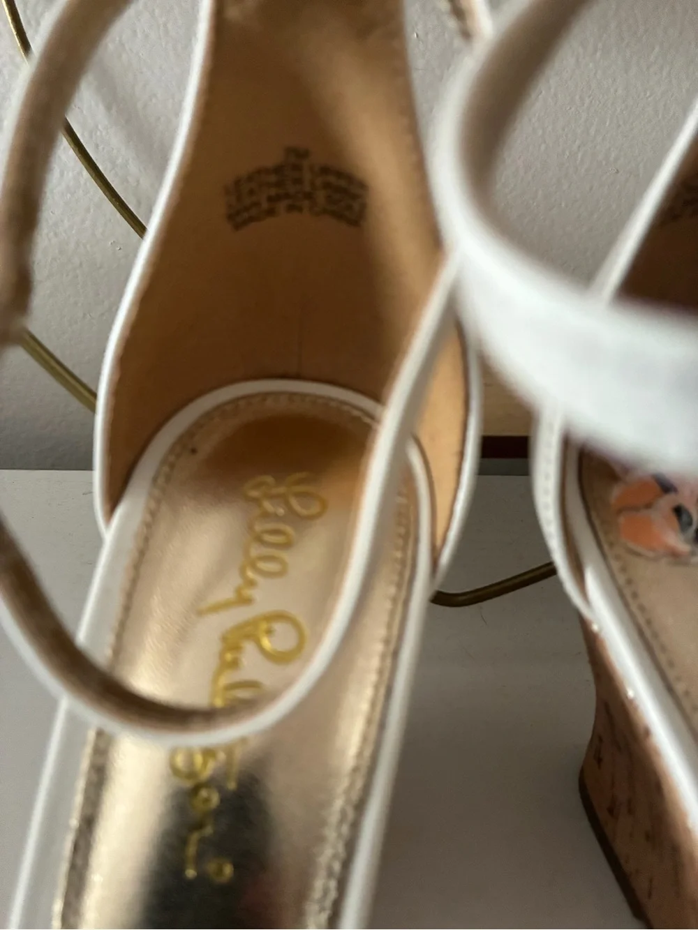 Lilly Pulitzer White Cork Wedge Sandals with Ankle Strap